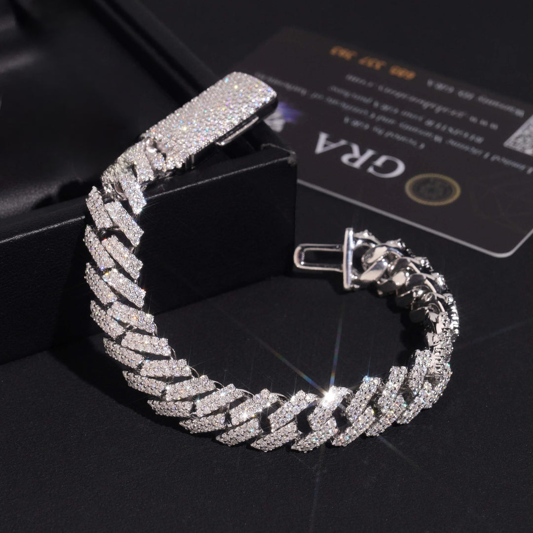 12mm Iced Out 925 Silver Cuban Link Bracelet