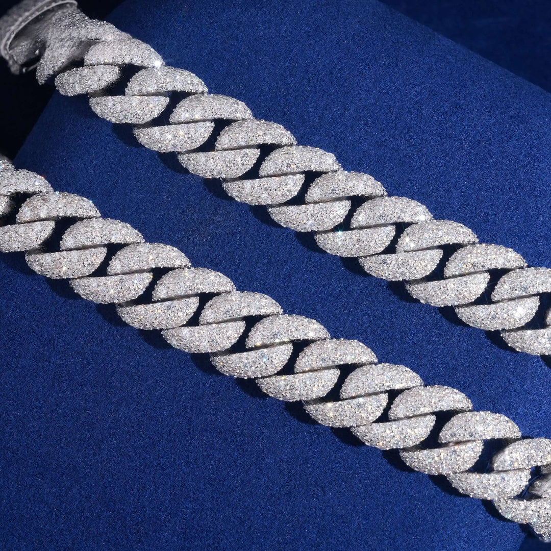 15mm Moissanite Cuban Link Chain – Iced Out in 925 Silver
