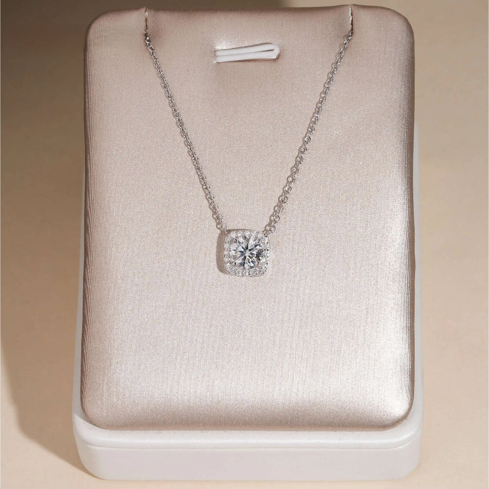 1ct Moissanite Cushion Halo Pendant – 925 Silver
