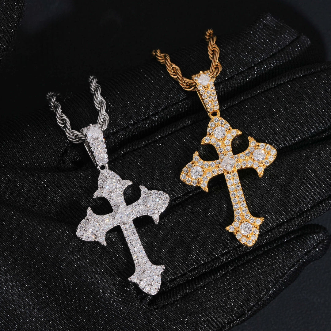 Gothic Moissanite Cross Pendant – 925 Silver Symbol of Power & Purpose