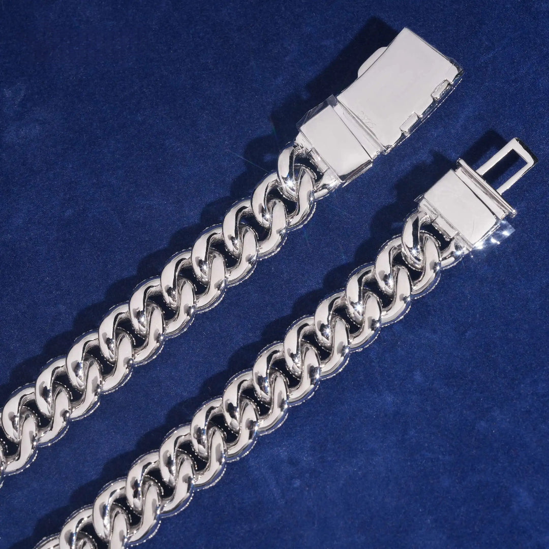 15mm Moissanite Cuban Link Chain – Iced Out in 925 Silver