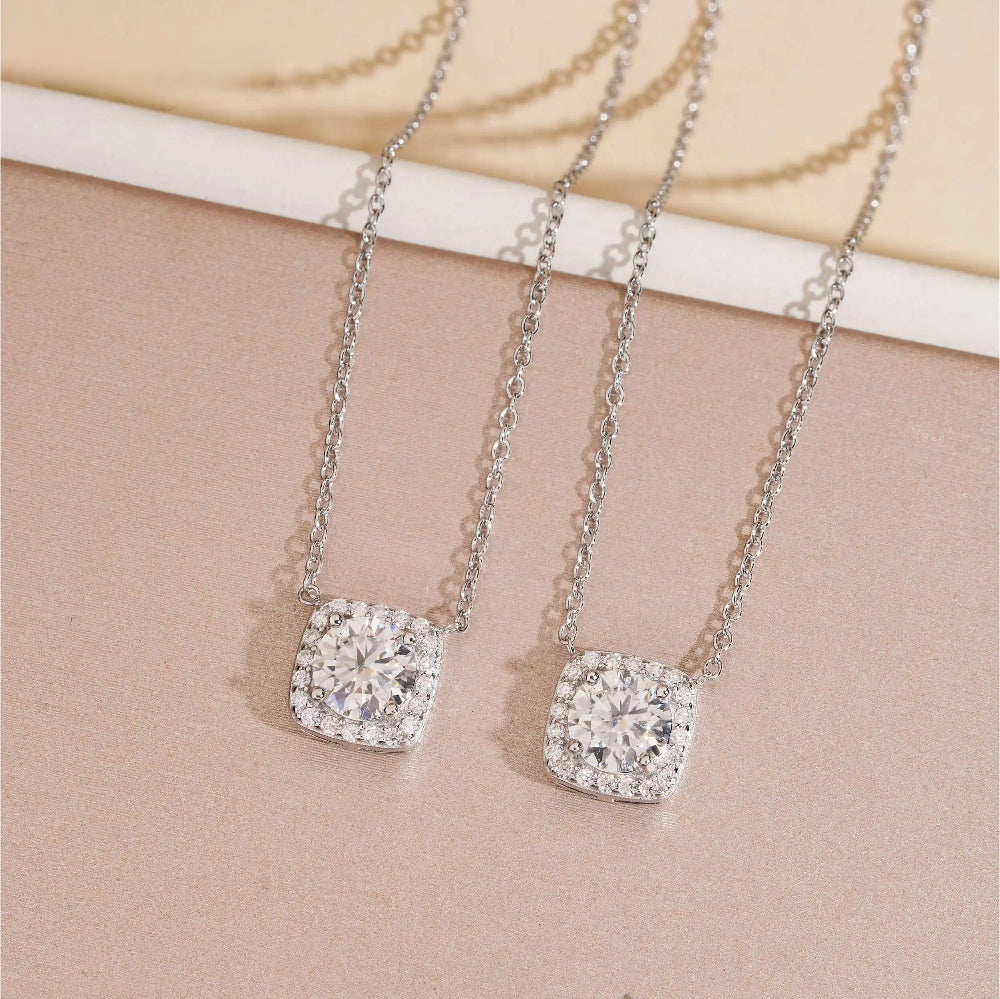 1ct Moissanite Cushion Halo Pendant – 925 Silver