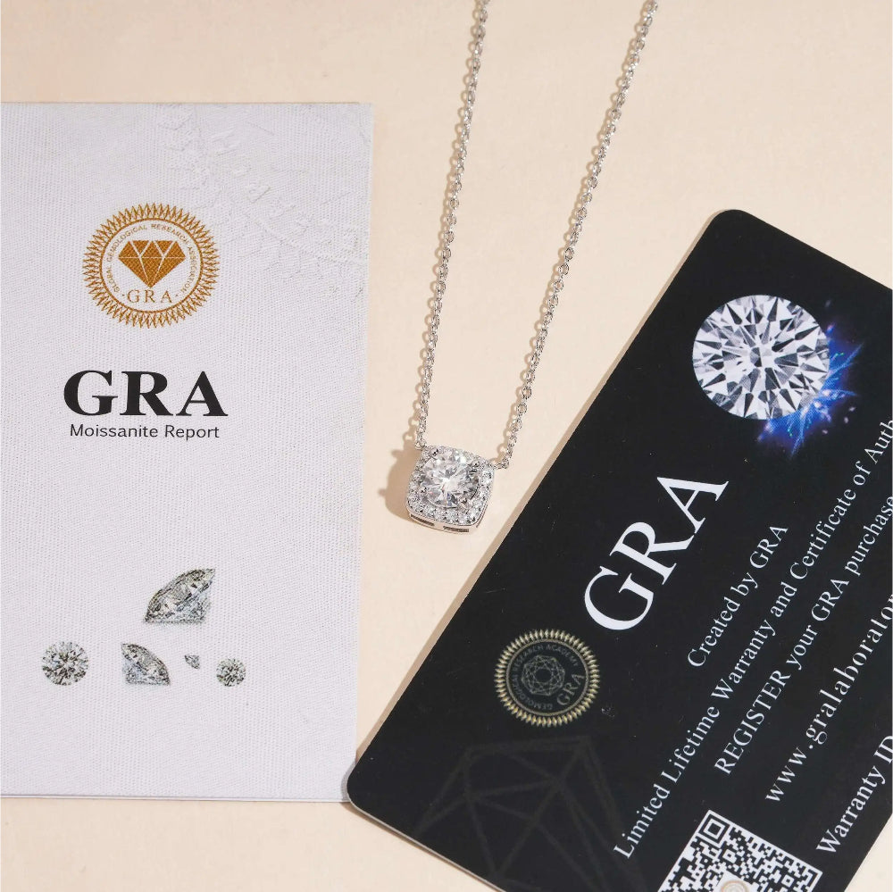 1ct Moissanite Cushion Halo Pendant – 925 Silver