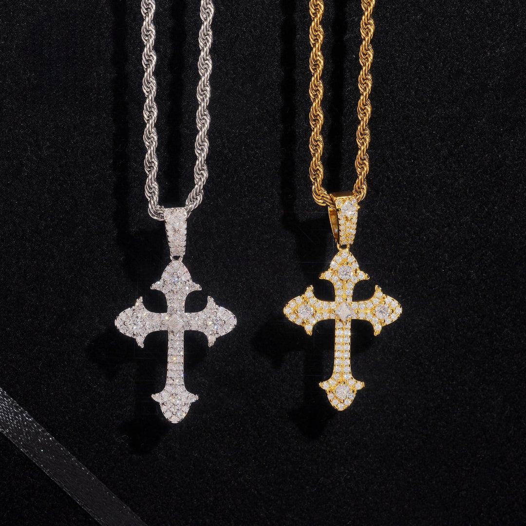 Gothic Moissanite Cross Pendant – 925 Silver Symbol of Power & Purpose