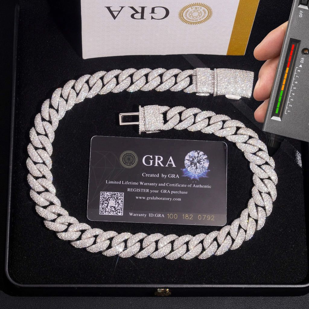 15mm Moissanite Cuban Link Chain – Iced Out in 925 Silver