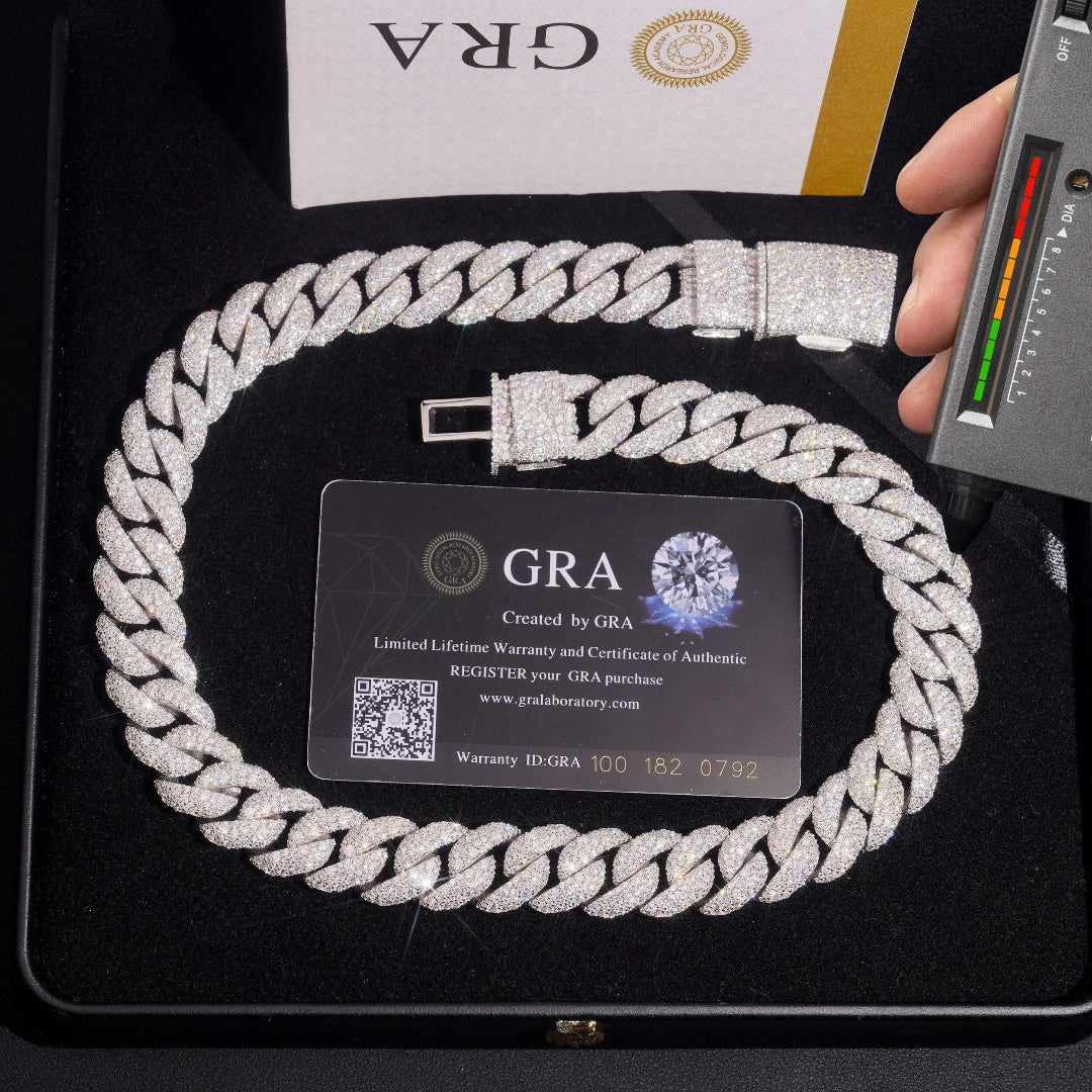 15mm Moissanite Cuban Link Chain – Iced Out in 925 Silver