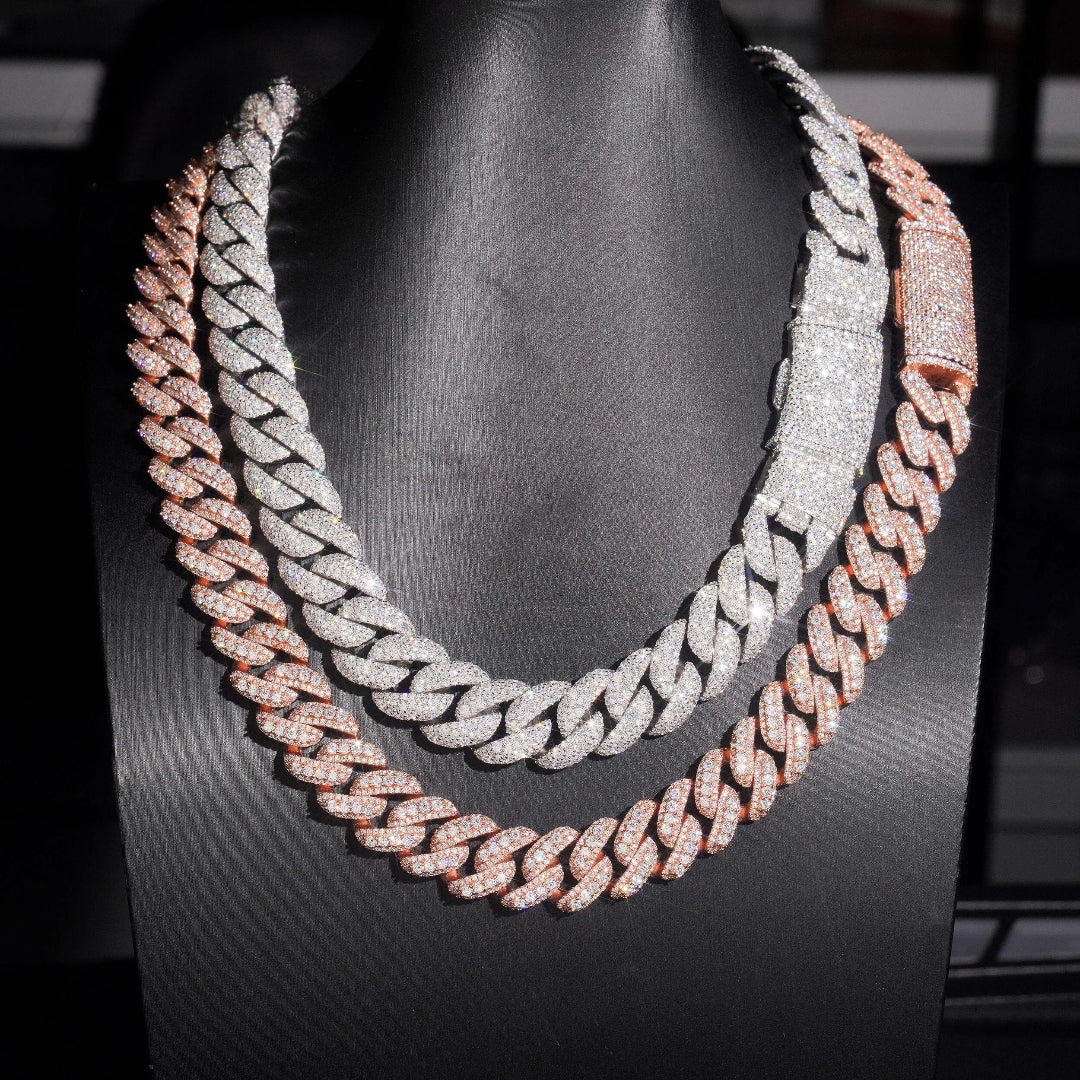 15mm Moissanite Cuban Link Chain – Iced Out in 925 Silver
