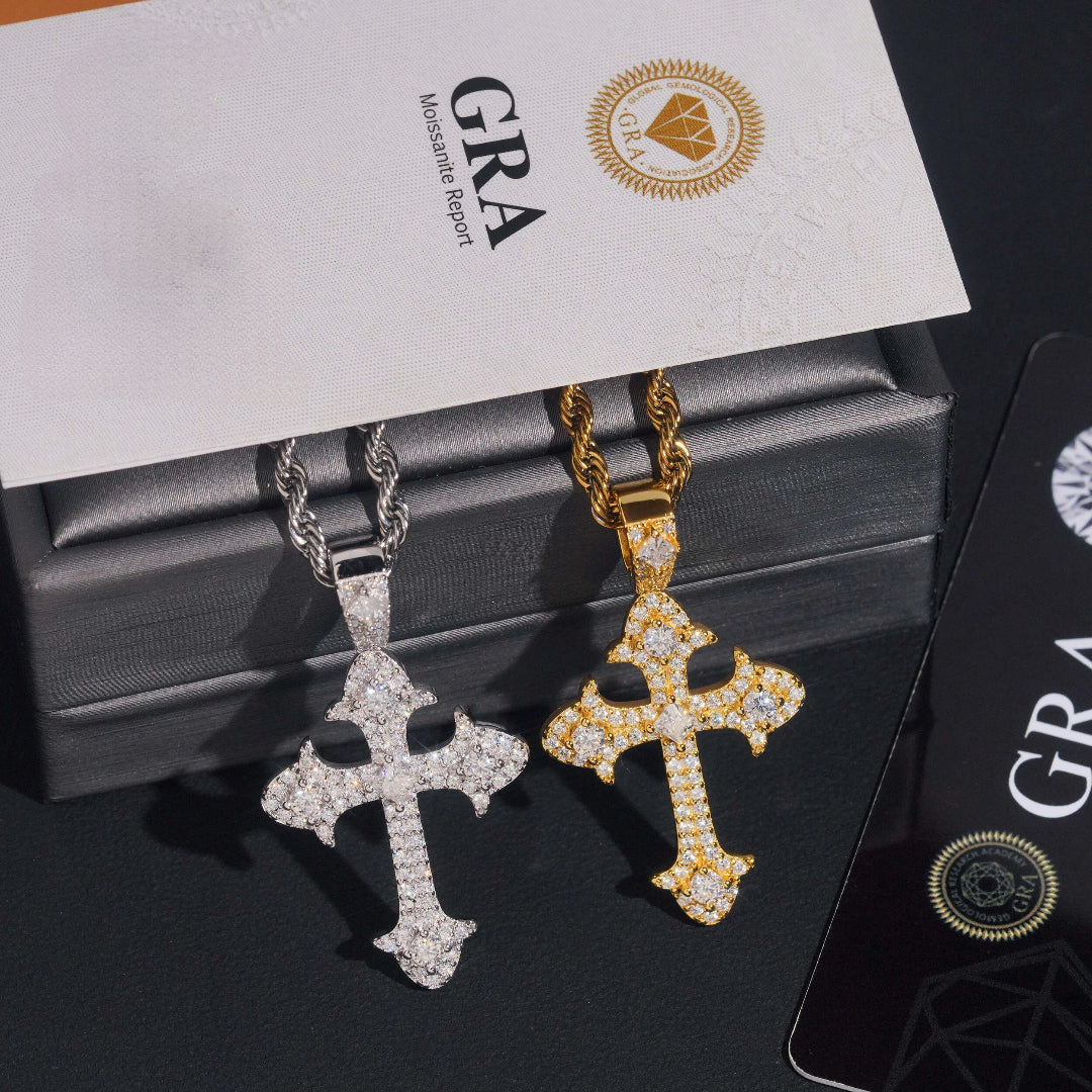 Gothic Moissanite Cross Pendant – 925 Silver Symbol of Power & Purpose