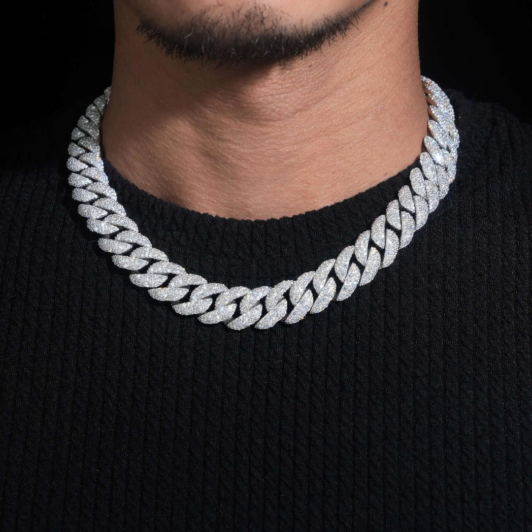15mm Moissanite Cuban Link Chain – Iced Out in 925 Silver