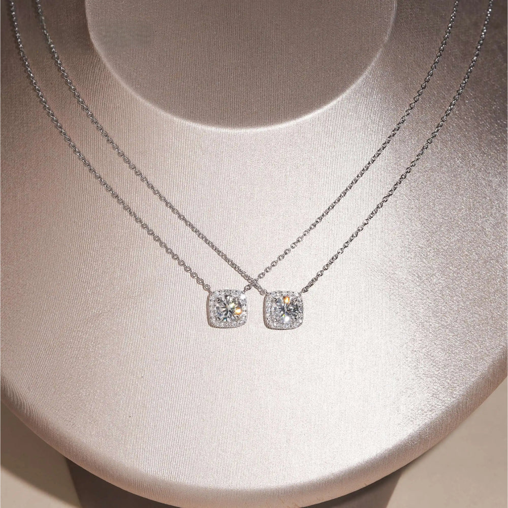 1ct Moissanite Cushion Halo Pendant – 925 Silver