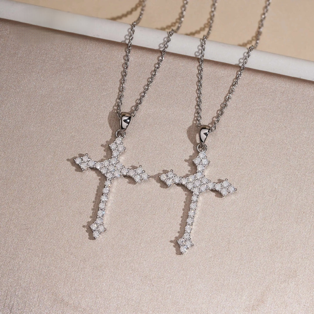 925 Silver Moissanite Cross Pendant – Iced Out Shine