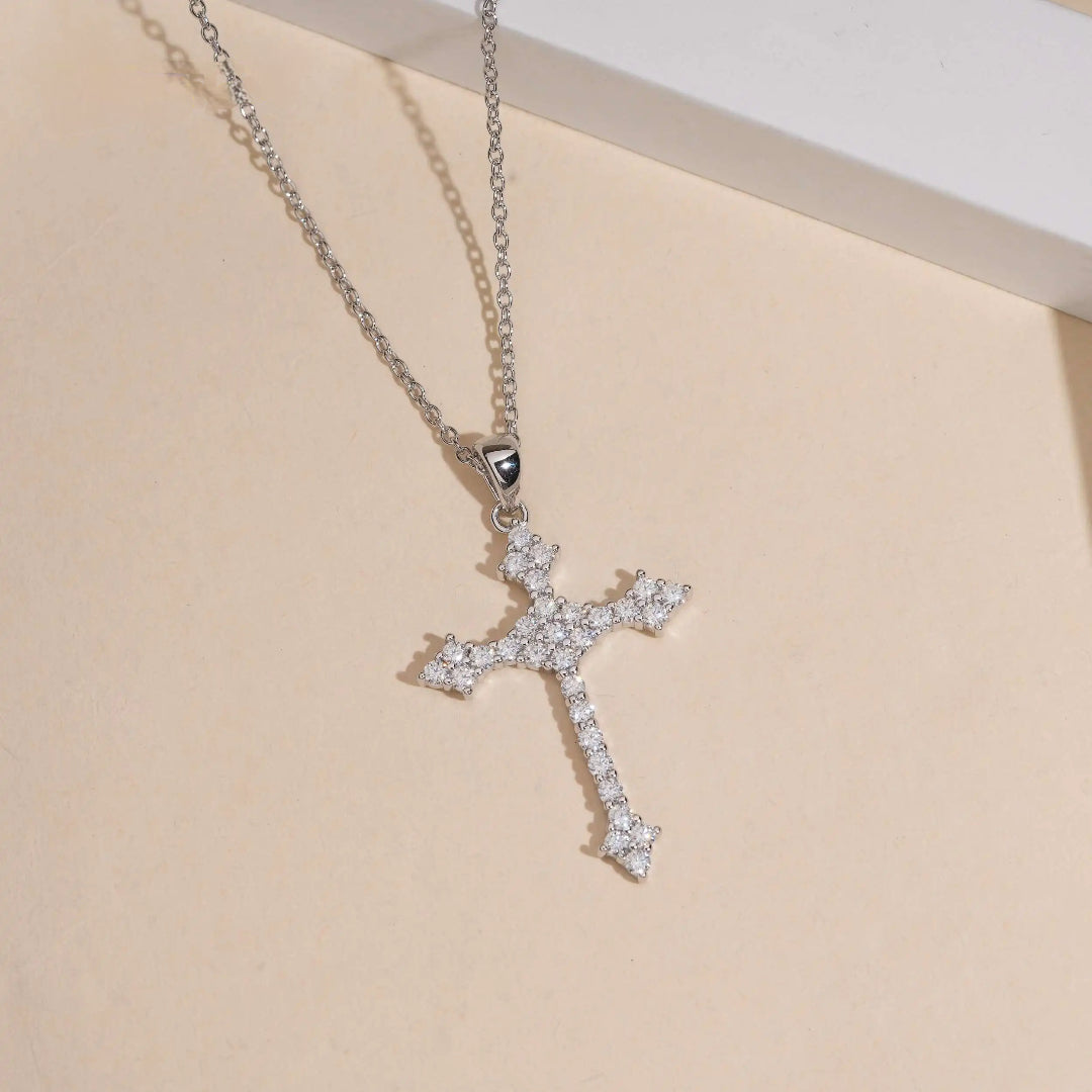 925 Silver Moissanite Cross Pendant – Iced Out Shine