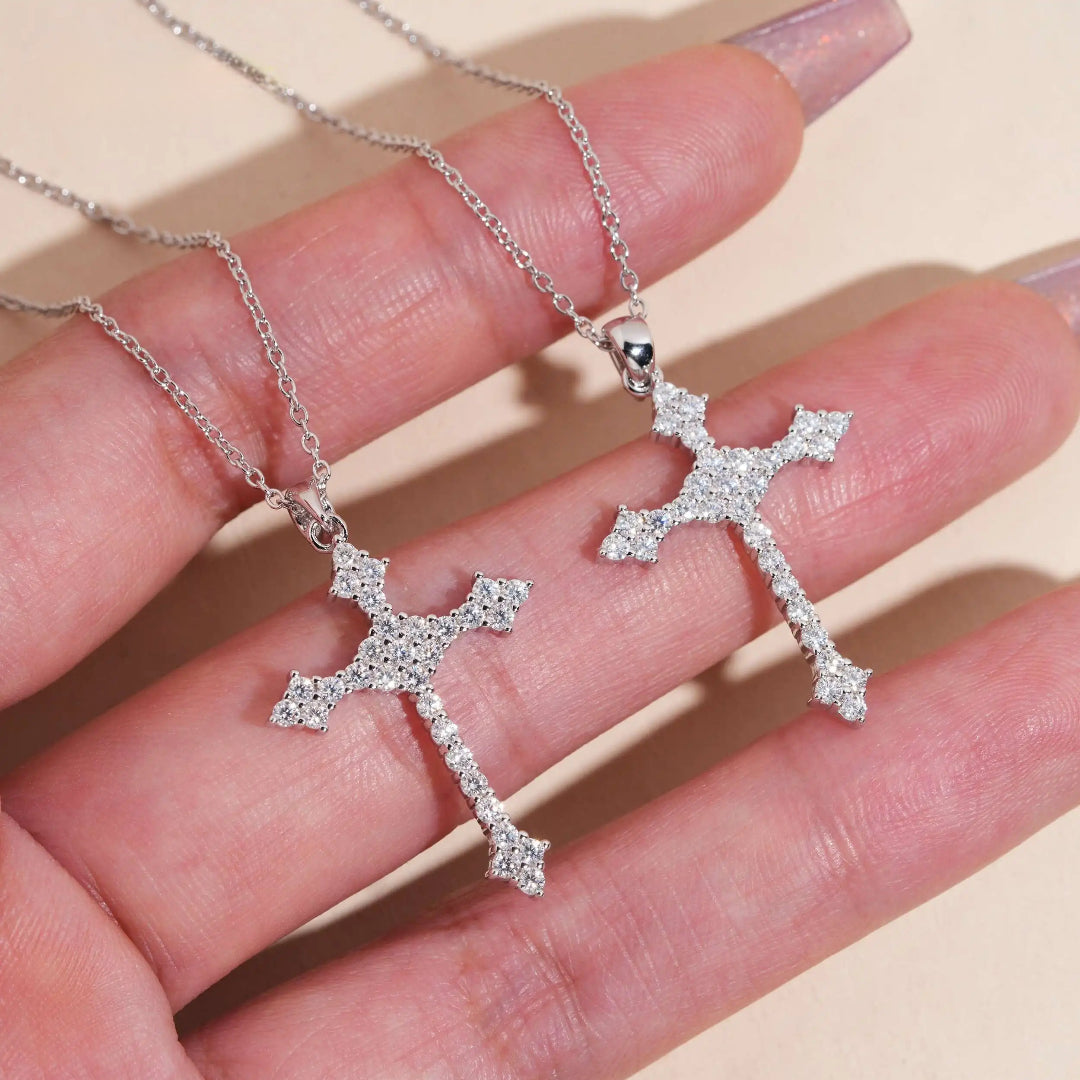 925 Silver Moissanite Cross Pendant – Iced Out Shine