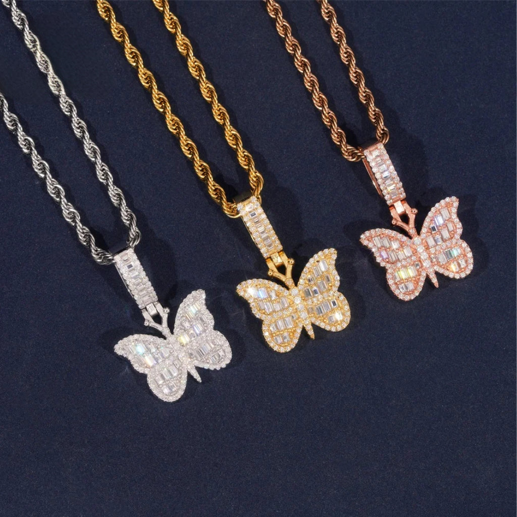 Iced-Out Moissanite Butterfly Pendant – 925 Sterling Silver