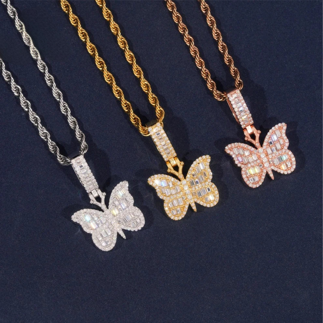 Iced-Out Moissanite Butterfly Pendant – 925 Sterling Silver