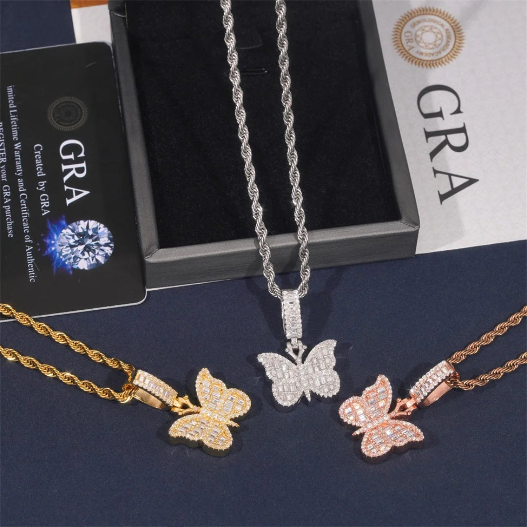 Iced-Out Moissanite Butterfly Pendant – 925 Sterling Silver