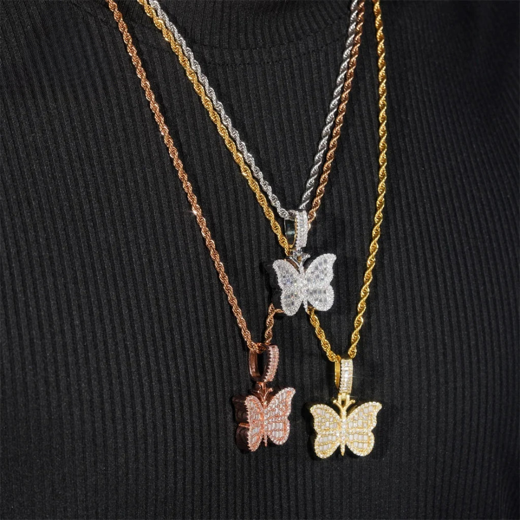 Iced-Out Moissanite Butterfly Pendant – 925 Sterling Silver
