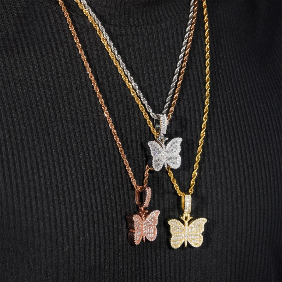 Iced-Out Moissanite Butterfly Pendant – 925 Sterling Silver