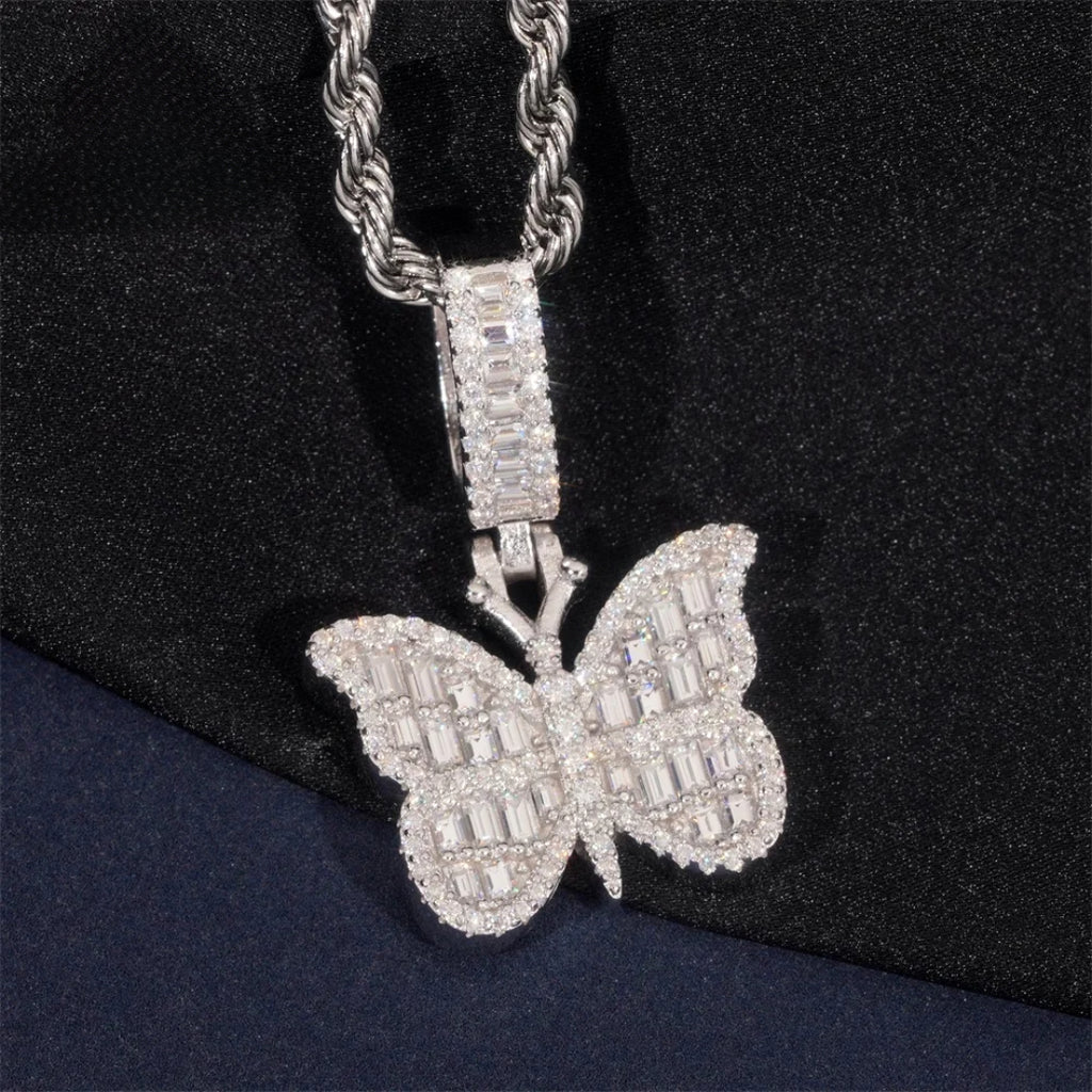 Iced-Out Moissanite Butterfly Pendant – 925 Sterling Silver