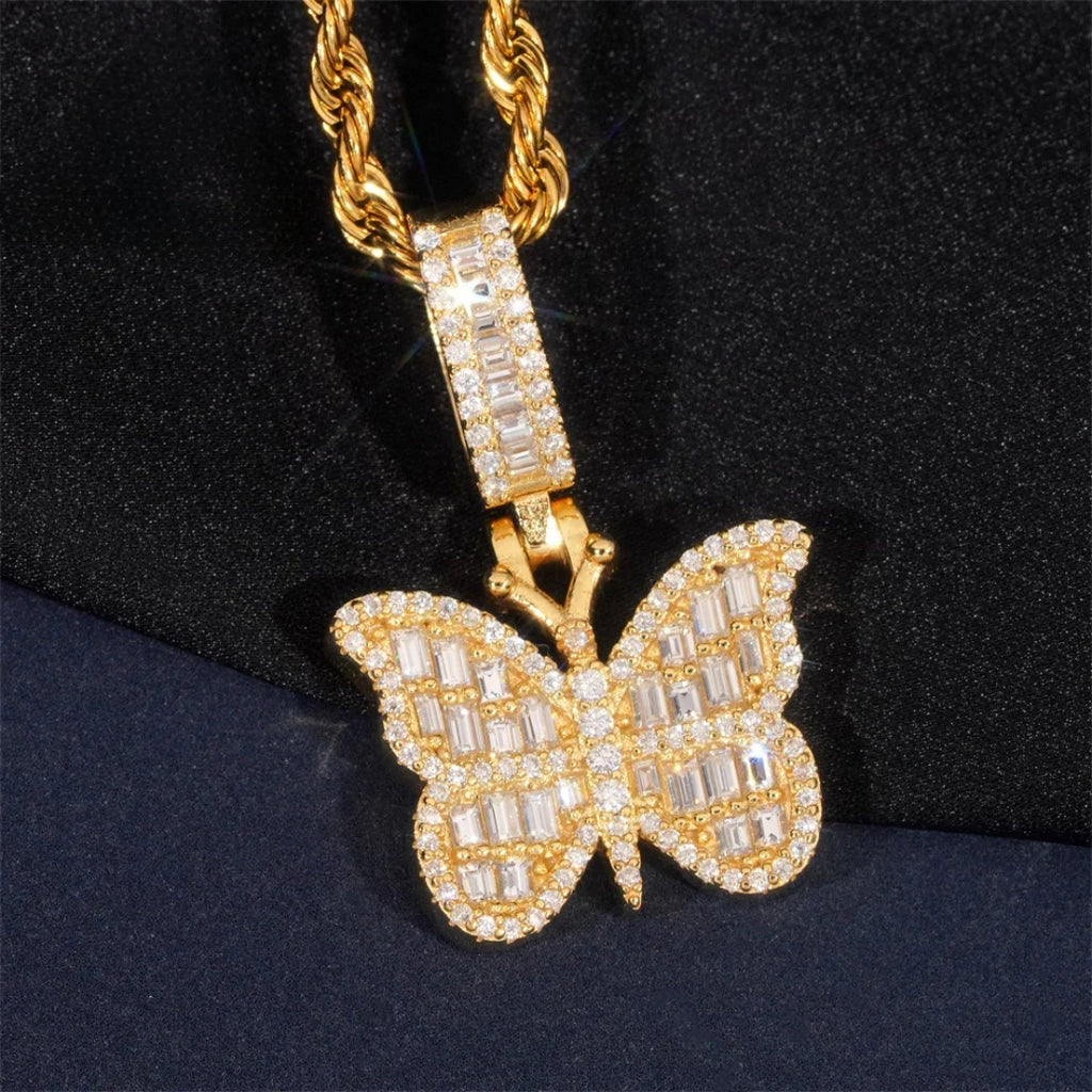 Iced-Out Moissanite Butterfly Pendant – 925 Sterling Silver